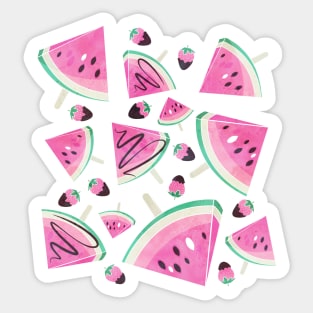 Watermelon popsicles, strawberries and chocolate // pink Sticker